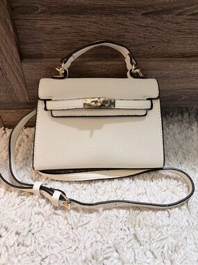 Taylor White Purse - Mini Top-Handle Crossbody Bag with Gold Accent